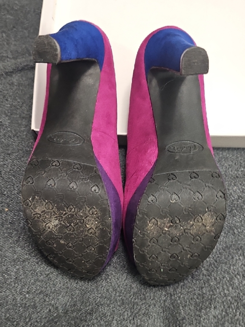 Candie's Fuchsia Open-Toe Pumps with Blue Accents - Picture 6 of 11